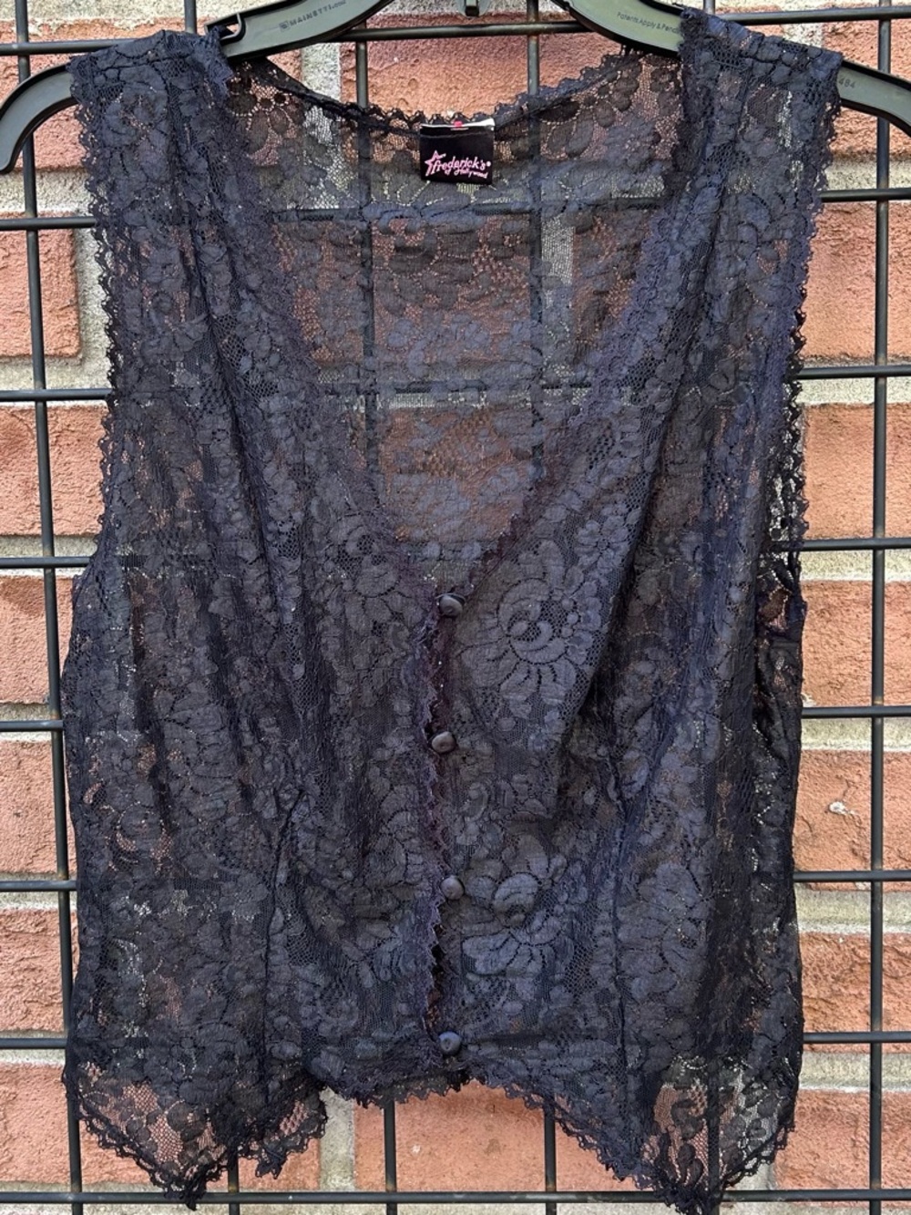 Frederick's of Hollywood Black Floral Lace Button-Front Vest